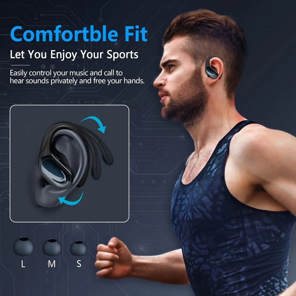 🎧 Bluetooth 5.3 Sport Earbuds – True Wireless, Earhooks, Mic & Waterproof