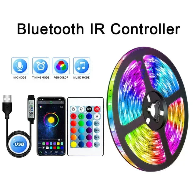 USB RGB LED Strip Lights 5050 – App & Remote Control, Color Changing Flexible Tape for Room & TV Backlight
